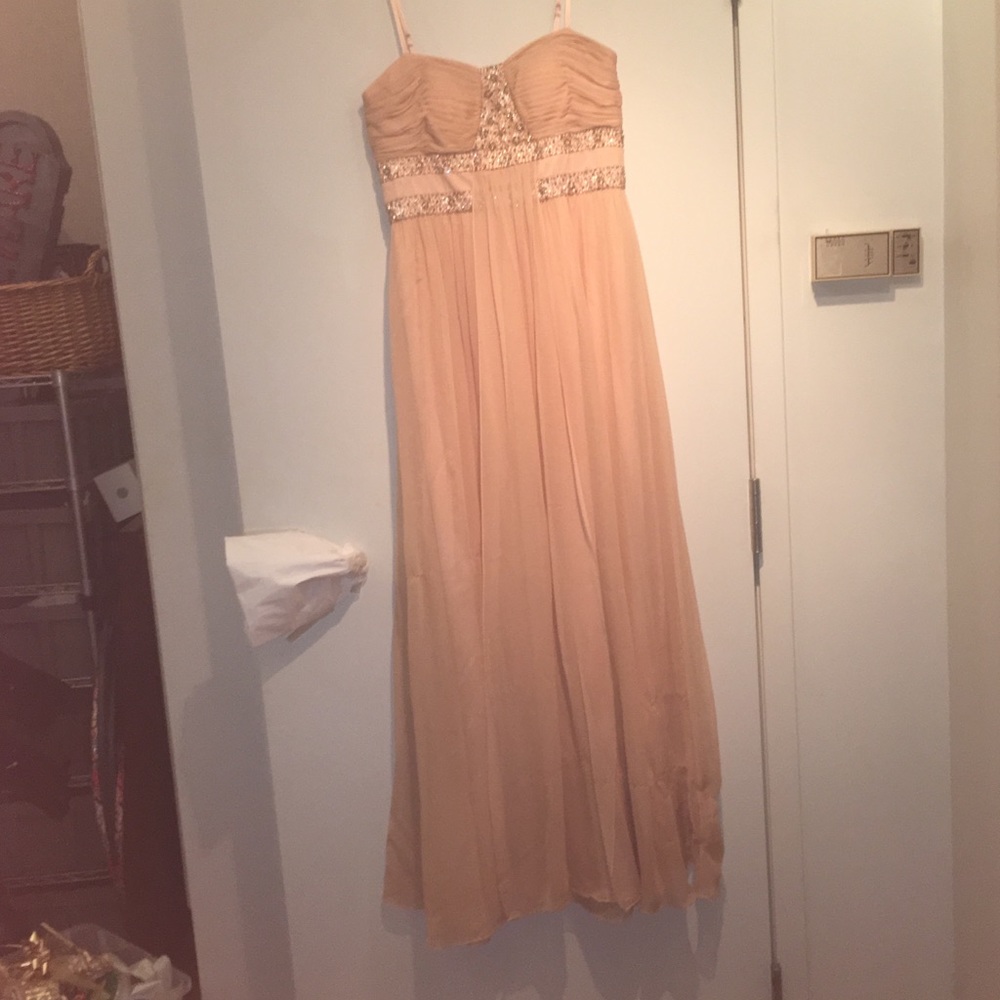 Decode Floor Length Beaded Powder Rose/Beige Gown